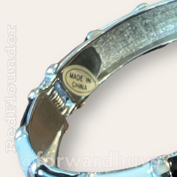 Bundle Sale 3 for $15 | Silver Tone Metal Black & Cream Enamel Hinge Bracelet - Picture 6 of 8